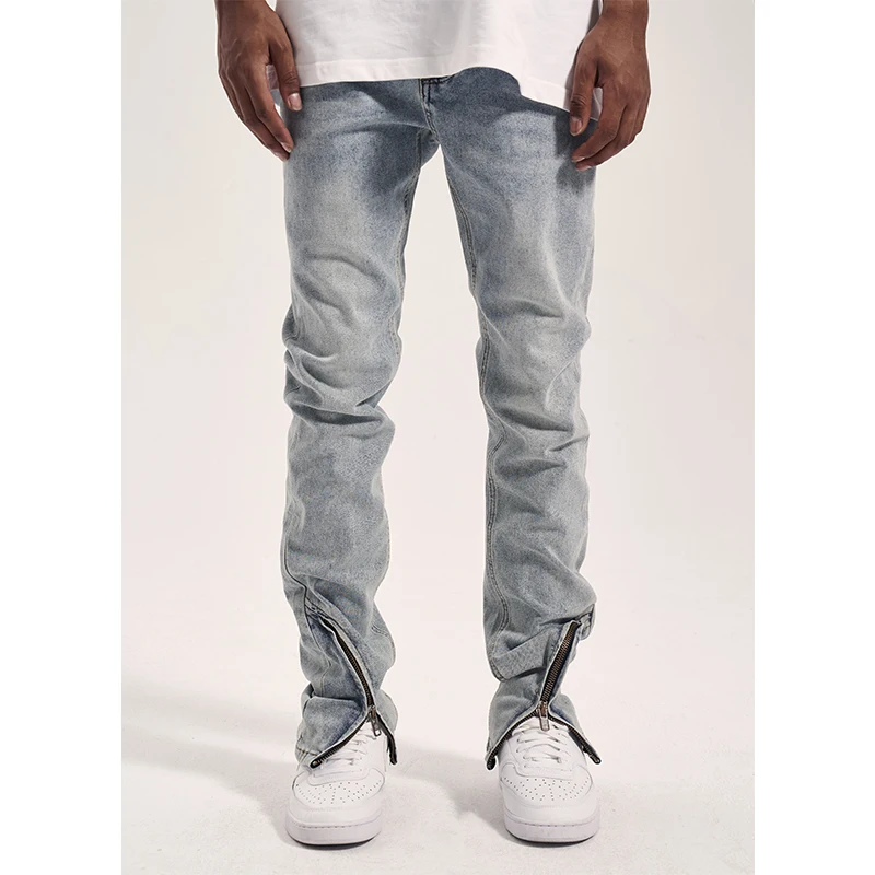 

High Street Curvy Cut Cutlass With Open Front Zipper Hipster Retro men's Slim Stretch Jeans