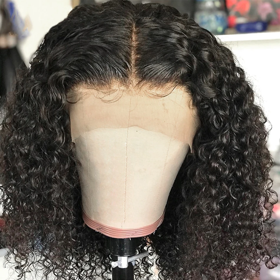 Wear And Go Short Bob Wig Kinky Curly Human Hair 13X4 Lace Front Wig Transparent Lace Frontal Bob Wig Pre Plucked With Baby Hair