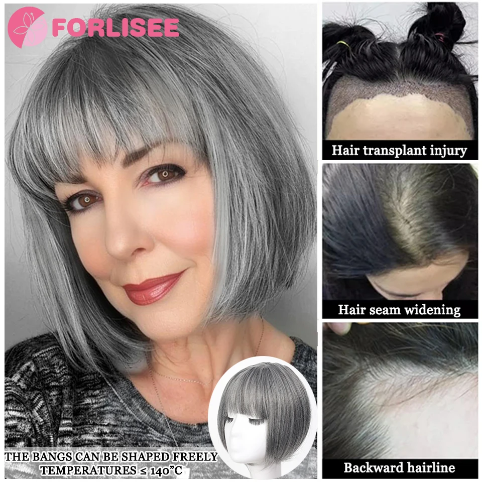 Franja 3d sintética, cabeça invisível sem costura, cabelo liso, franja de ar, cabeça aérea, natural, capa de substituição invisível