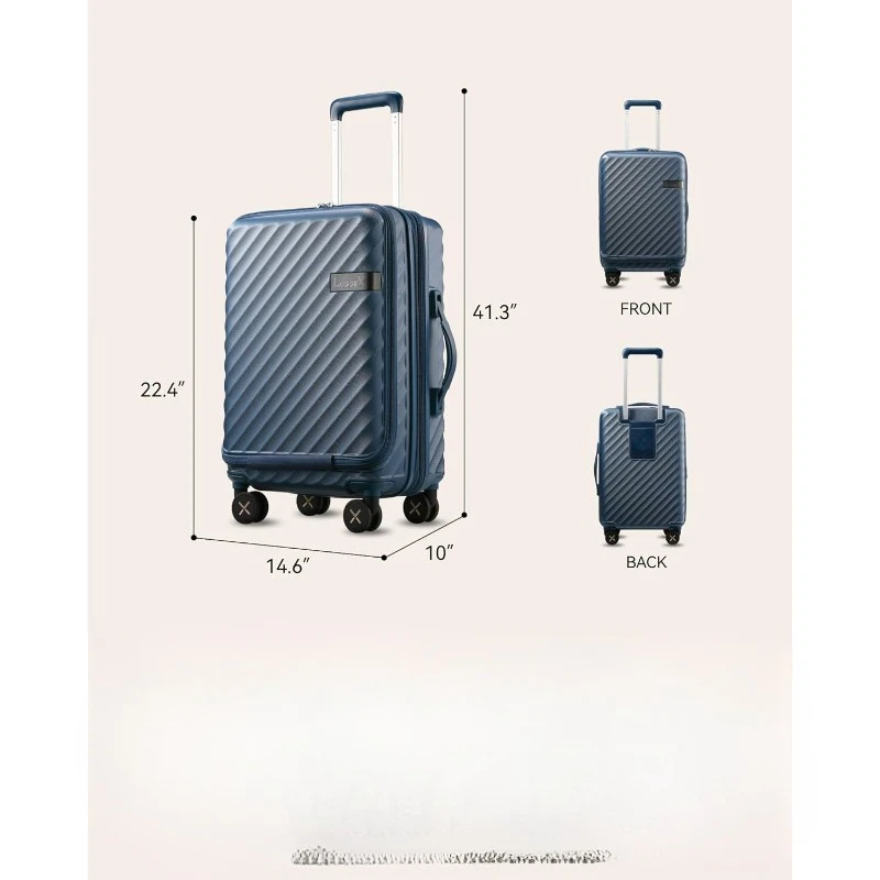 

Carry On Luggage with Compartment and Cup Holder, Expandable PC Hard Shell Suitcase with Front Pocket