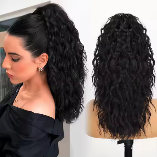 Synthetic Claw Long Wavy Ponytail Extension Black Brown 18-30" Curly Pony Tail Clip in Hair Extensions Fluffy Natural Looking - Image 11