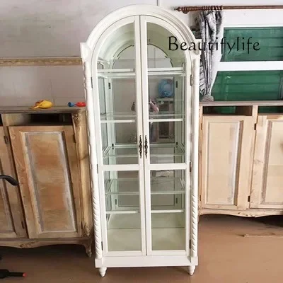 

SS Американский винный шкаф из цельного дерева Европейский простой ретро арочный книжный шкаф Перегородка для гостиной Настенный стеклянный шкаф-витрина