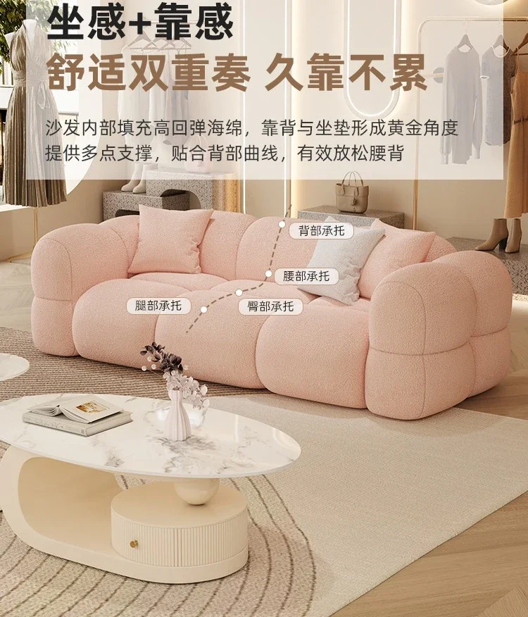 French cream style small apartment fabric double inline sofa reception marshmallow sofa