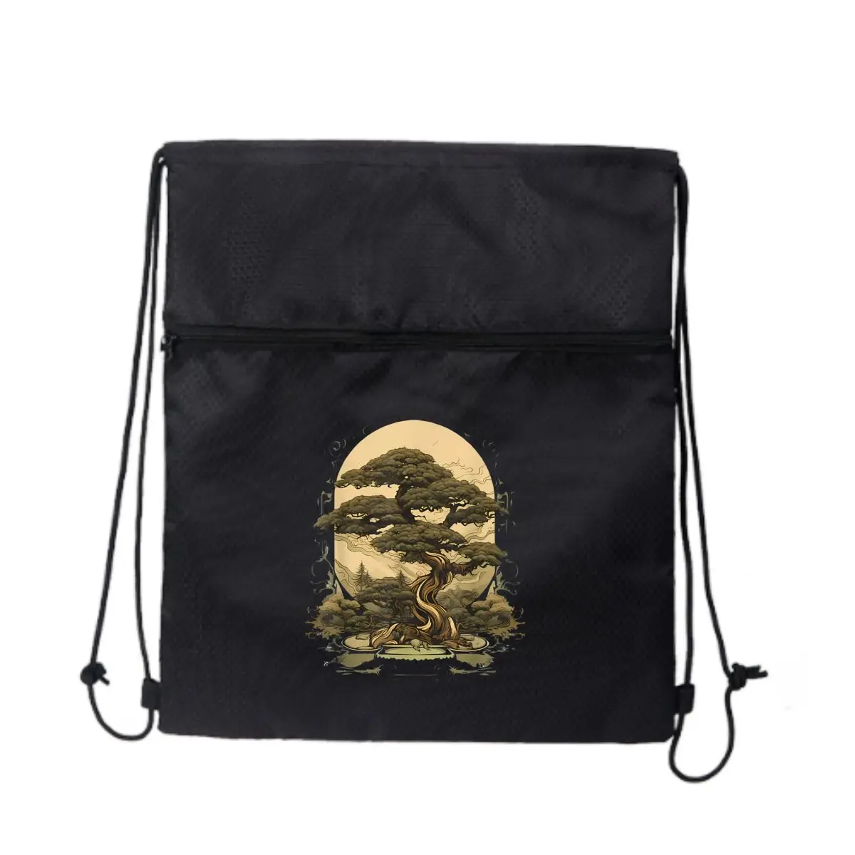 

Изысканная иллюстрация дерева бонсай, спортивная сумка на шнурке для спортзала на открытом воздухе, толстая веревка, баскетбол, футбол, большая вместимость