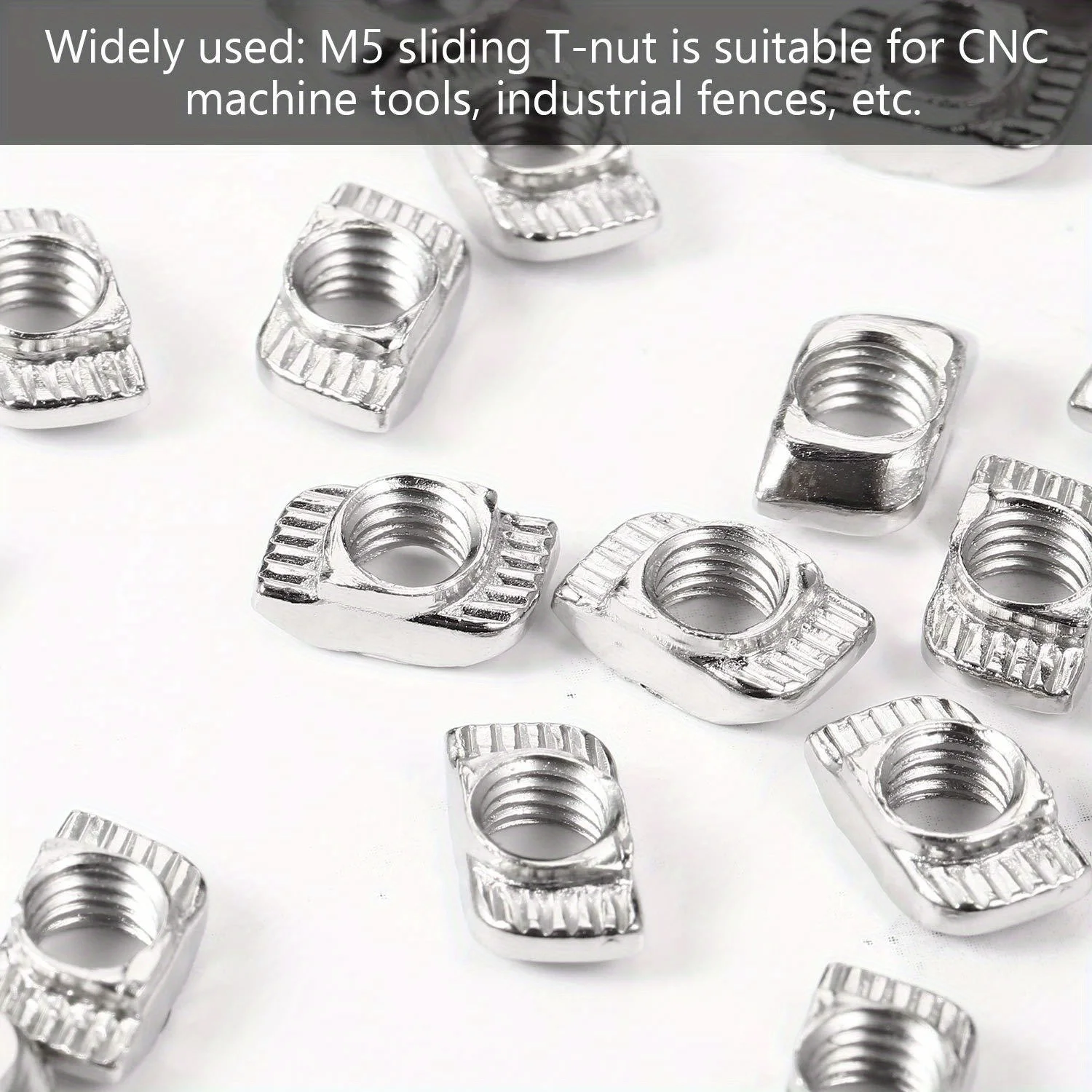 GOSUNDA 50 Pieces M4/M5/M6/M8 T-Slot Nuts, Hammer Fasteners - Carbon Steel Plated Slide M5 T-Nuts for Aluminium Profiles