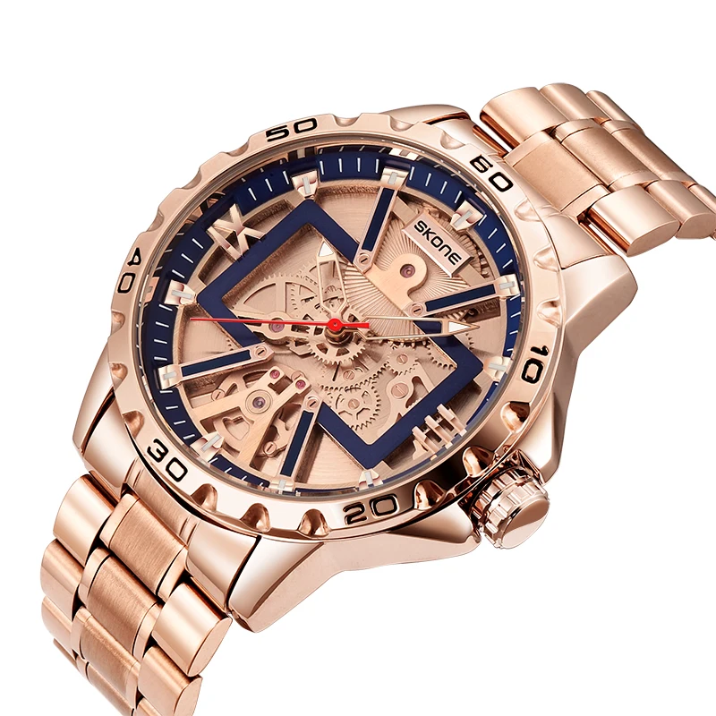 세련된 대형 다이얼, 견고한 스틸 스트립 방수 남성용 손목시계를 갖춘 새로운 기계식 스타일의 트렌디한 쿼츠 시계