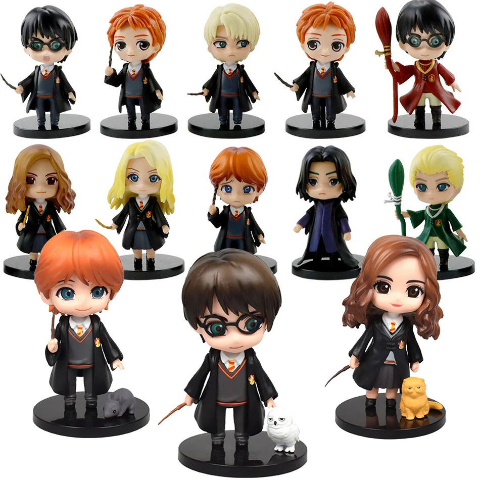 7-9cm 3 uds/10 Uds Harryy Q estilo Potter Posket Hermione Ron Hedwig figura de vinilo juguete decoración de pasteles coche modelo PVC muñeca regalo Juguetes