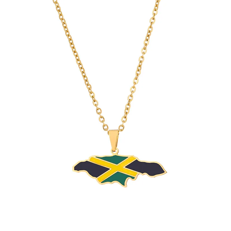 Fashionable Stainless Steel African Jamaica Drip Oil Geometric Pendant Necklace for Men and Women in Foreign Trade Jewelry