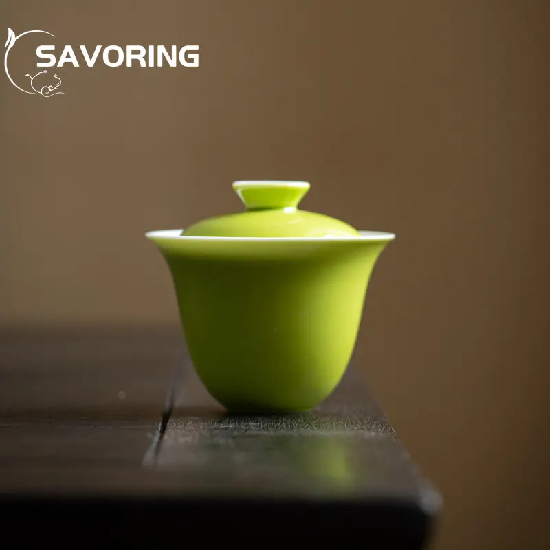 Boutique Raw Ore Tea Tureen Household Ceramics Gaiwan Handmade Tender Shoot Green Kung Fu Teaware Heat Resistant Tea Cover Bowl