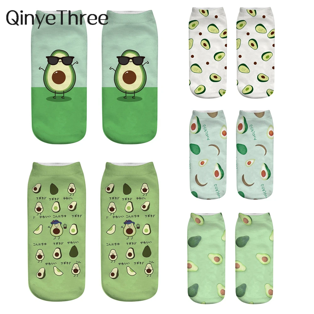 New 3D Printed Cartoon Happy Avocado Cool Fashion Funny Fruit Women Socks Unisex Short Sokken Art Novelty Gift Dropship