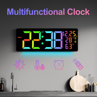 Colorful Digital Alarm Clock RGB Large Wall Clock 12/24H Remote Control Brightness Adjustment Multifunctional LED Wall Clock