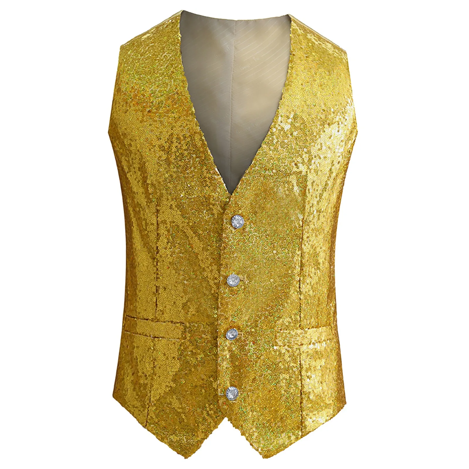 

Mens Fashion Sleeveless Sequined Blazer Vest Nightclub DJ Performance Stage Wedding Host Shiny Gold Sequin Bling Glitter Vest