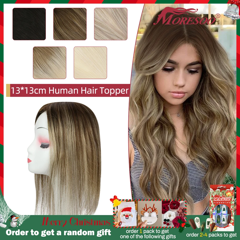 Moresoo Straight Human Hair Toppers Machine Remy Hair Piece Clip in For Women Topper for Beauty Hand Made Mono Base Hair Natural