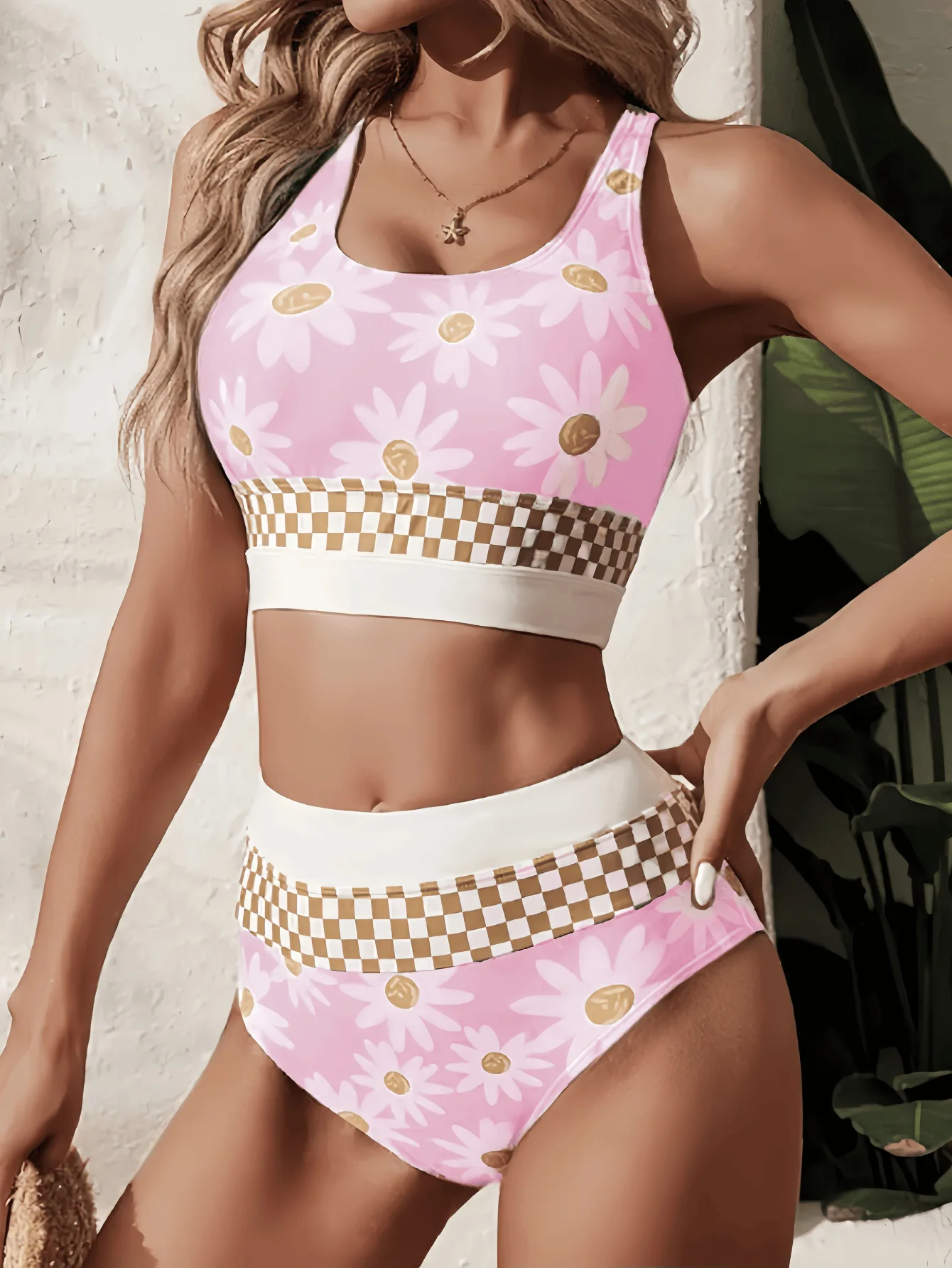 New Arrival Women Zippered Two Piece Bikini Daisy Floral Print Split Swimwear Summer Beach Bathing Suit