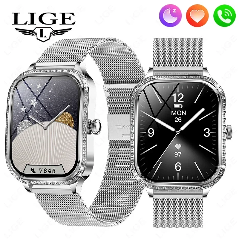 

LIGE New Bluetooth Call Smart Watch Ladies Heart Rate Custom Dial Sports Women Smart Watch Health Monitor Smartwatch Android iOS