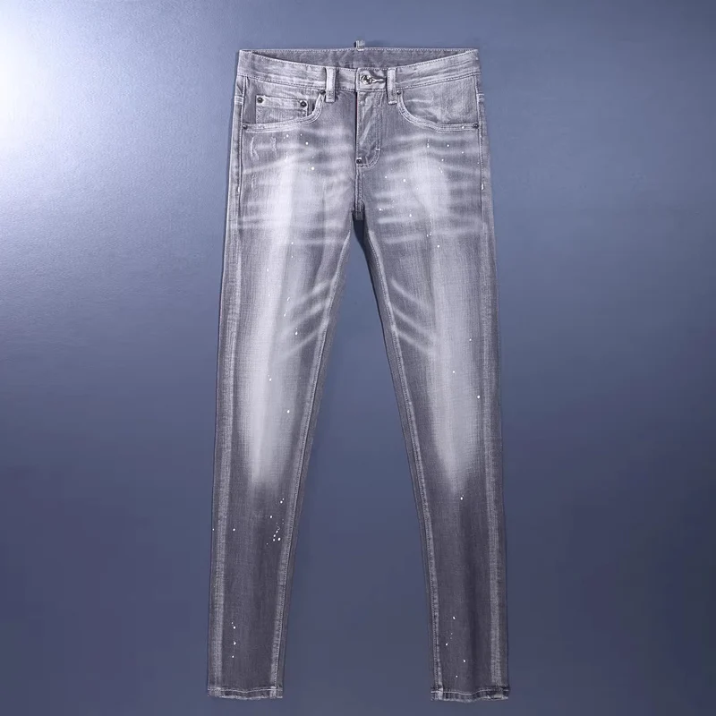 

Y2K Newly Designer Fashion Men Jeans Retro Gray Stretch Slim Fit Ripped Jeans Men Brand Vintage Casual Denim Pants Hombre