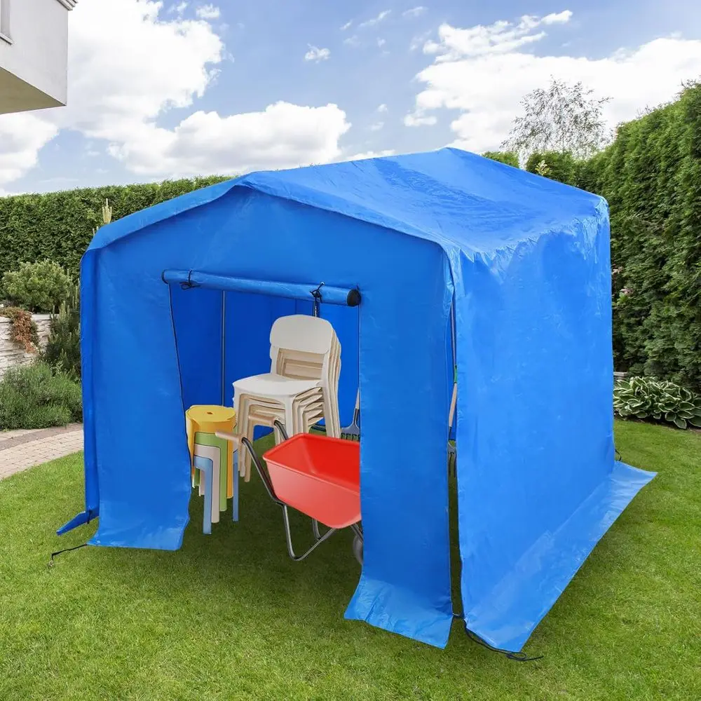 

Portable Blue Carport Shelter with Roll-Up Mesh Windows, Reinforced Frame for Motorcycle, Outdoor Equipment, and Patio Furniture