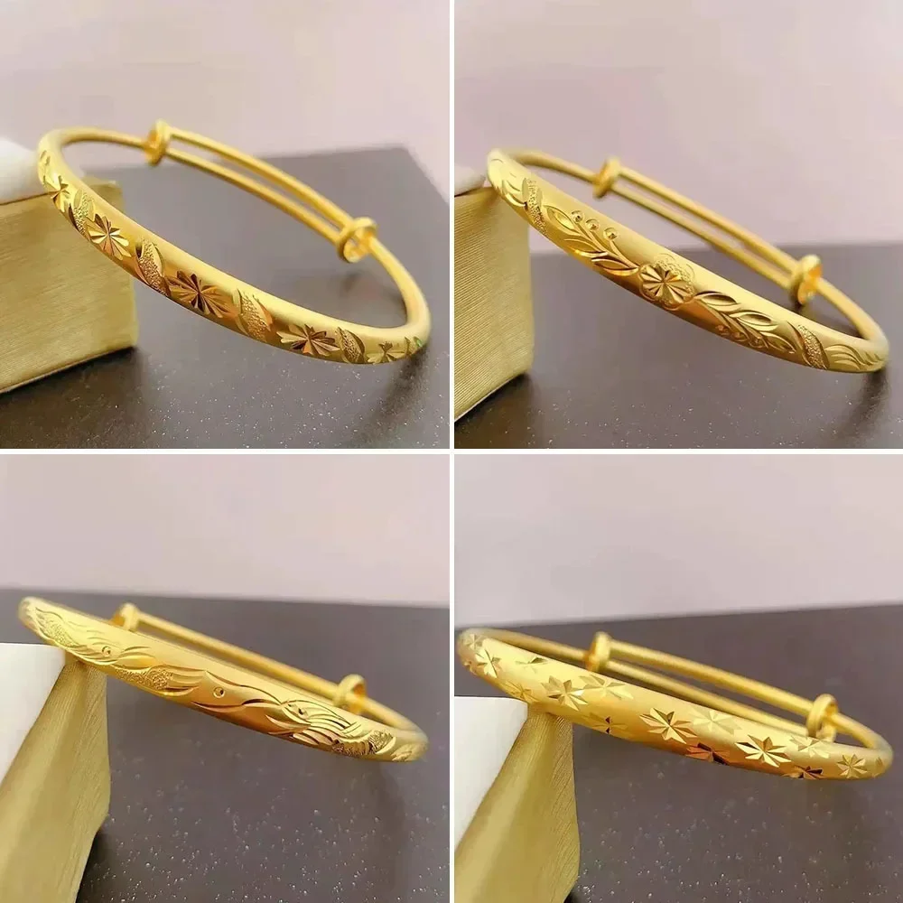 Eldorado Gold  2025 Lover's giftHigh-quality 9999 push-pull cart flower bracelet 24 real gold dragon and phoenix Chengxiang wome