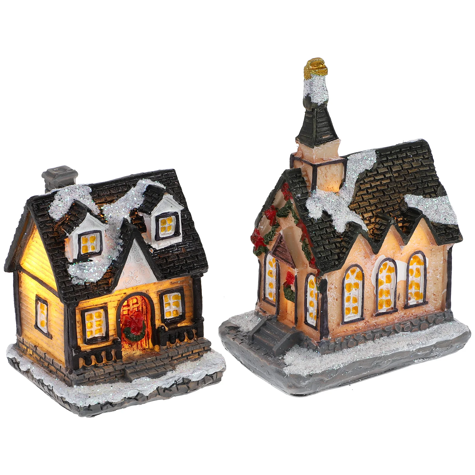 

2Pcs Christmas Mini Luminous Resin Decor Micro Desktop Ornament Xmas Party Accessories Decorative Xmas Party Decors