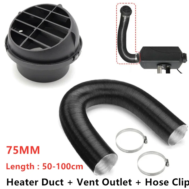 42mm/60mm/75mm/90mm Heater Pipe Duct +Warm Air Outlet +2x Hose Line Clip Blown Air Parking Heater For Eberspacher Webasto Propex