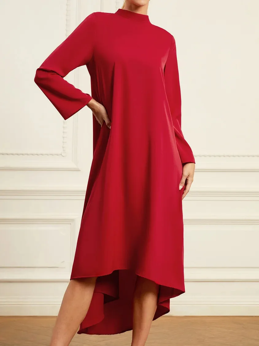 

Autumn Winter Round Neck Full Sleeve A Line Long Dress Loose Casual Regular Solid Elegant Irregularity Dresses Ladies 2023