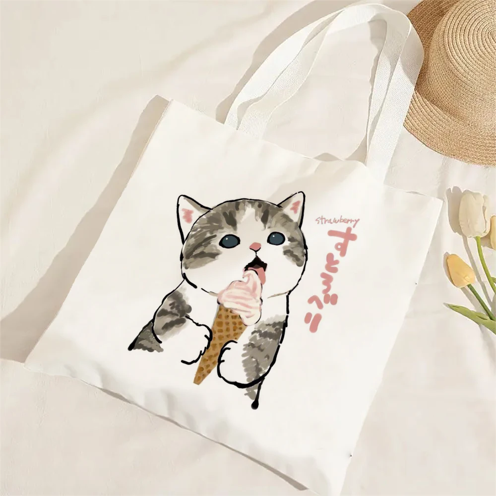 Kawaii Katze Leinen Einkaufstasche Grafik Harajuku Frauen Tote Handtasche Große Kapazität Frauen Schulter Taschen Eco Mode Mädchen Handtaschen – Detail 11