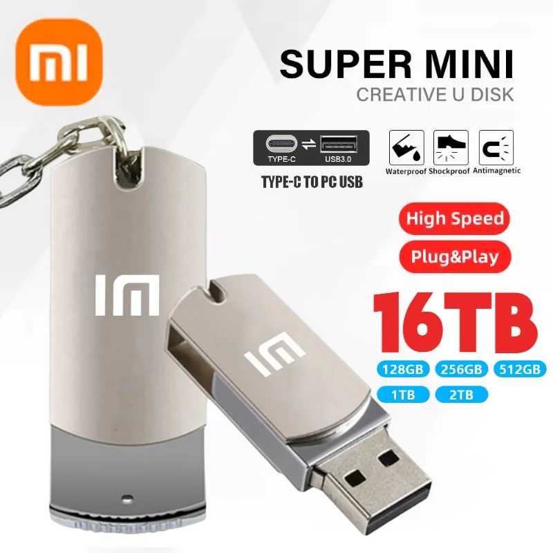 Lenovo 16TB 2TB USB 3.2 Flash Drive Pen Drive ad alta velocità Interfaccia Type-C da 1TB Pendrive Flash a doppio uso per computer cellulare