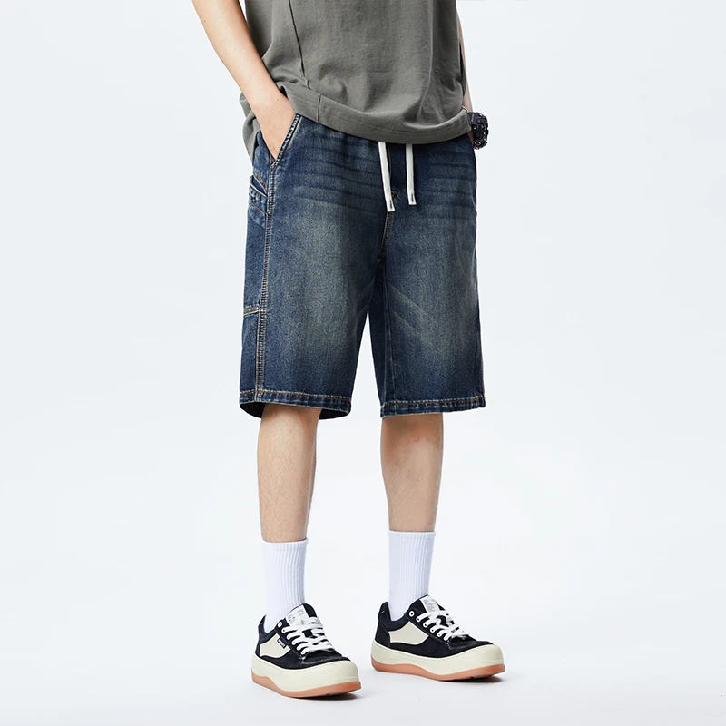XY9942 여름 신상 데님 반바지 남성 와이드 루즈핏 타이트 허리 스트레이트 여름 얇은 라이크라 아이스 실크 캐주얼