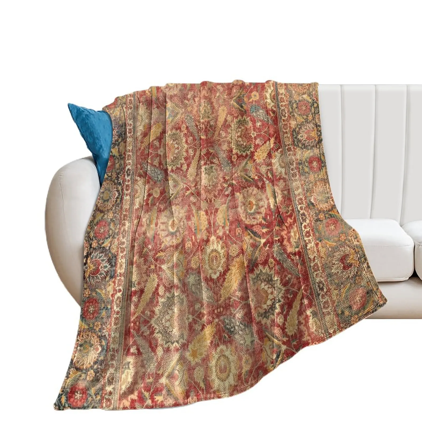 17th Century Indian Carpet Print Throw Blanket for winter Retros Blankets