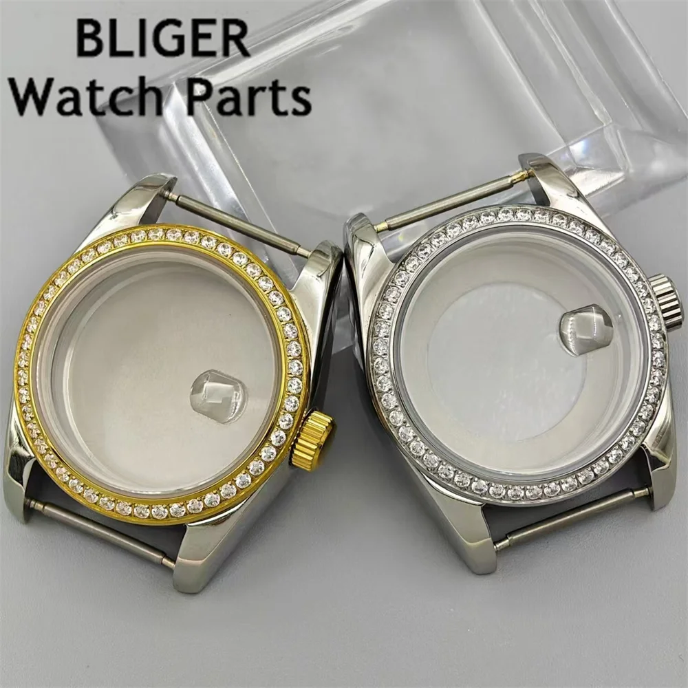 BLIGER 31mm Case Luxury Diamond Bezel Women Watch Case Two Tone Gold Rose Gold Sapphire Glass Fit NH05 NH06 Movement