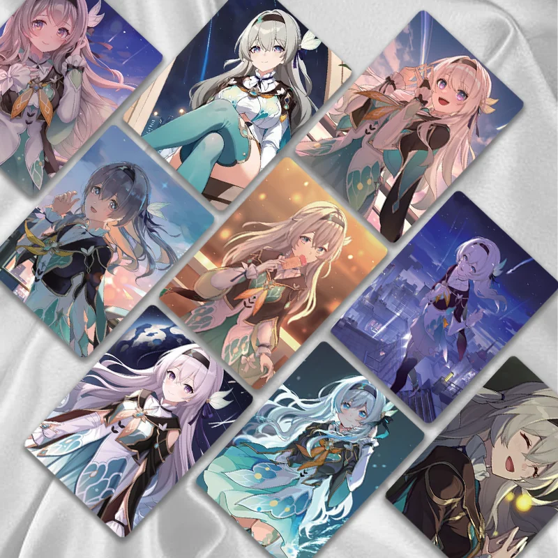 Juego de 55 tarjetas de Anime Firefly Honkai, tarjeta láser de riel de estrellas, tarjeta Lomo con bolsa protectora, juguetes de collar, regalo para niños