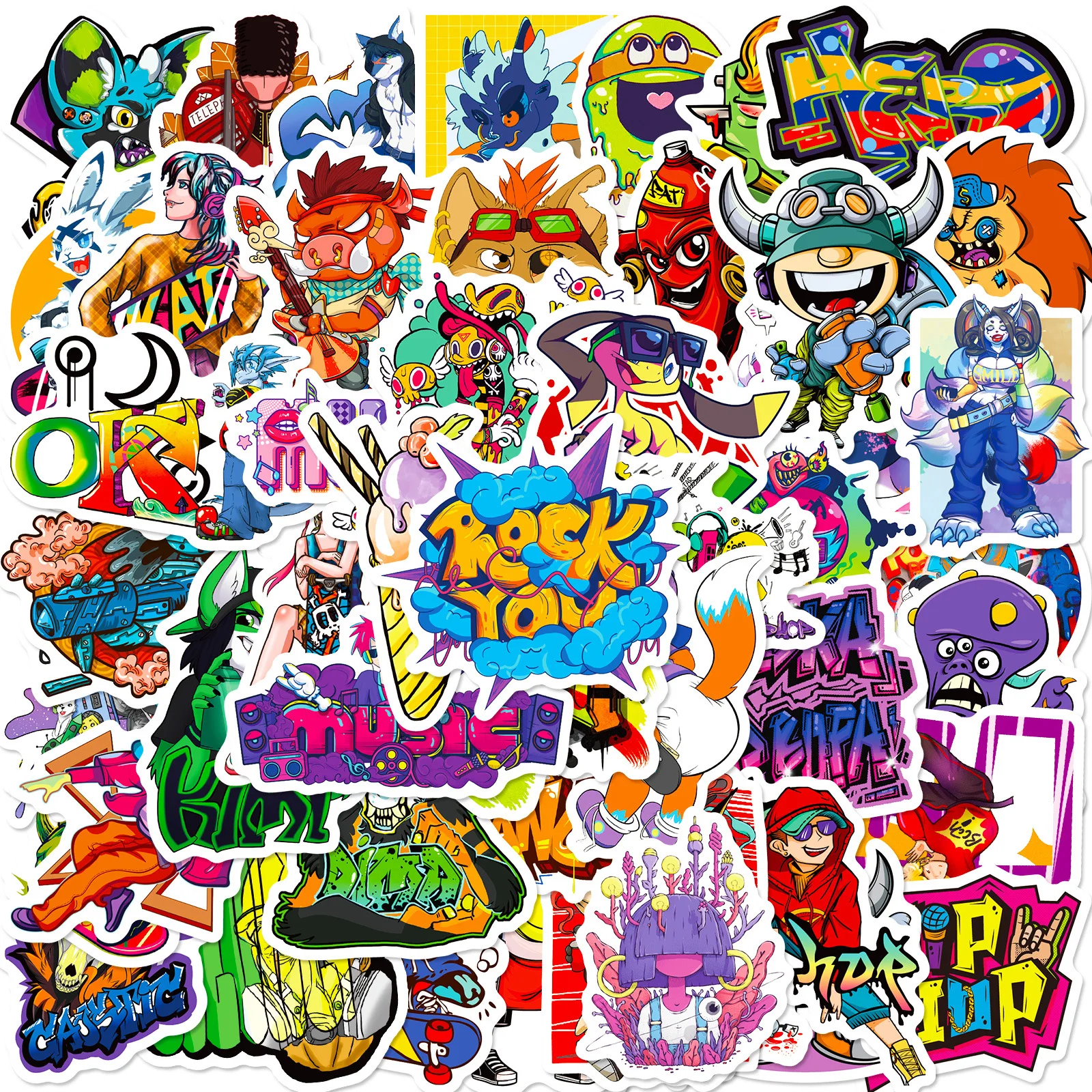 

50Pcs Street Cartoon Graffiti Stickers Decals for Skateboard Scrapbook Diary Laptop Luggage Car Waterproof Sticker Kid Toy