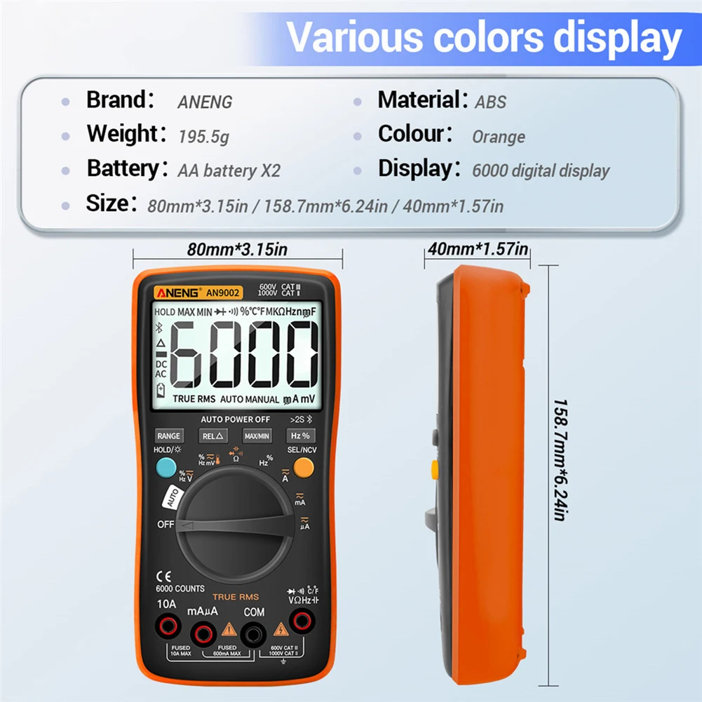 ANENG AN9002 Bluetooth Digital Multimeter 6000 Counts Professional MultimetroTrue RMS AC/DC Current Voltage Tester Auto-Range