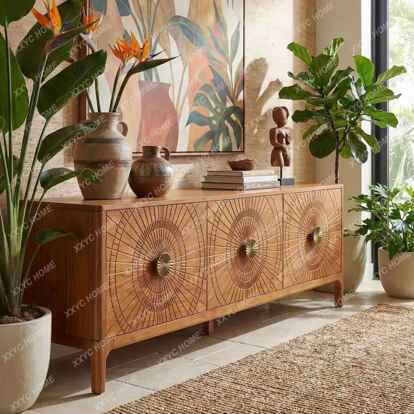 Vintage Style Simple Solid Wood Model Room Creative TV Cabinet Retro Living Room Audio-Visual Storage Decorative Cabinet