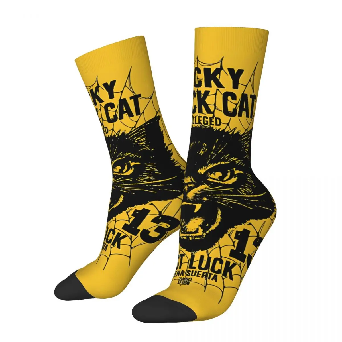 Lucky Black Cat Fast Luck Photographic Print Kawaii Socks Sports Cartoon Pattern Socks