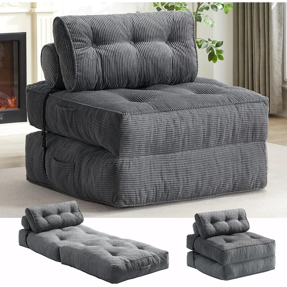 

Folding Couch Sofa Bed,Convertible Sleeper Chair for Adults, Corduroy Portable 4 in 1 Fold Out Chair to Floor Lounger, C