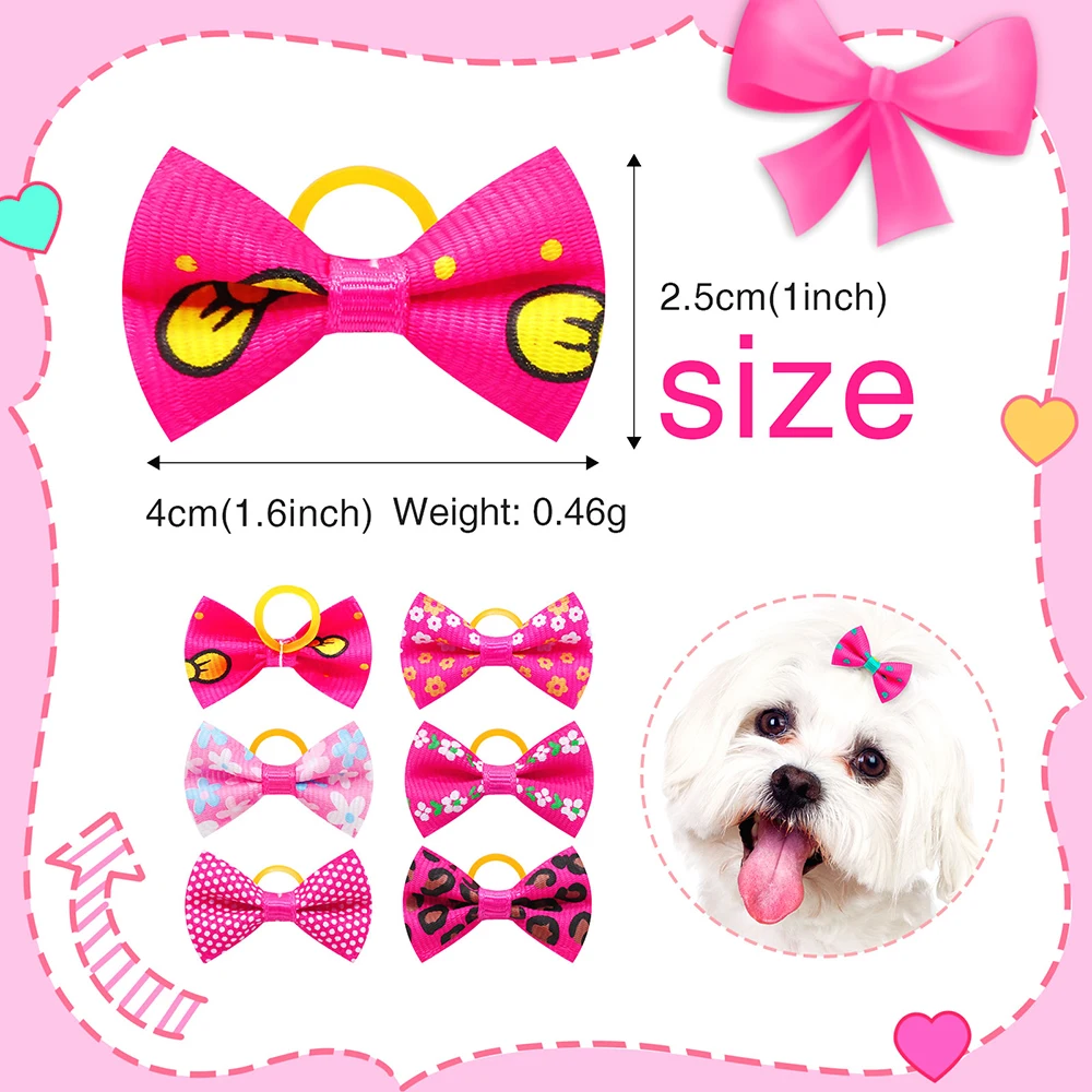 30 pezzi rosa piccoli fiocchi per peli di cani da compagnia cani bowknot toelettatura piccoli fiocchi per peli di cani con elastici fiocchi per cani