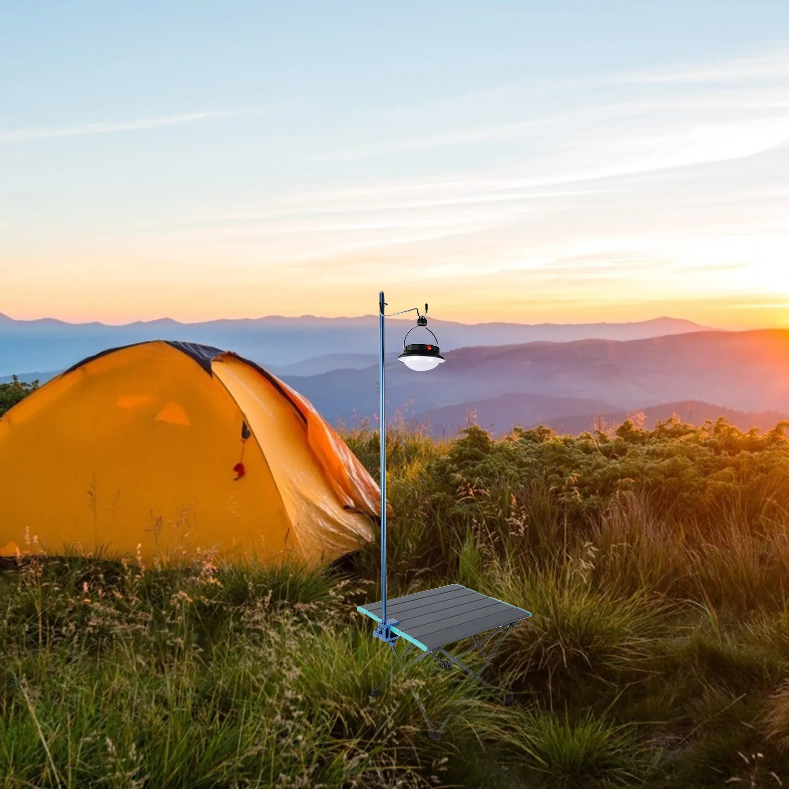 

Single Hook Folding Lamp Pole Aluminum Alloy Portable Outdoor Light Stand for Camping Picnic Hiking Fishing Trip Navy Blue