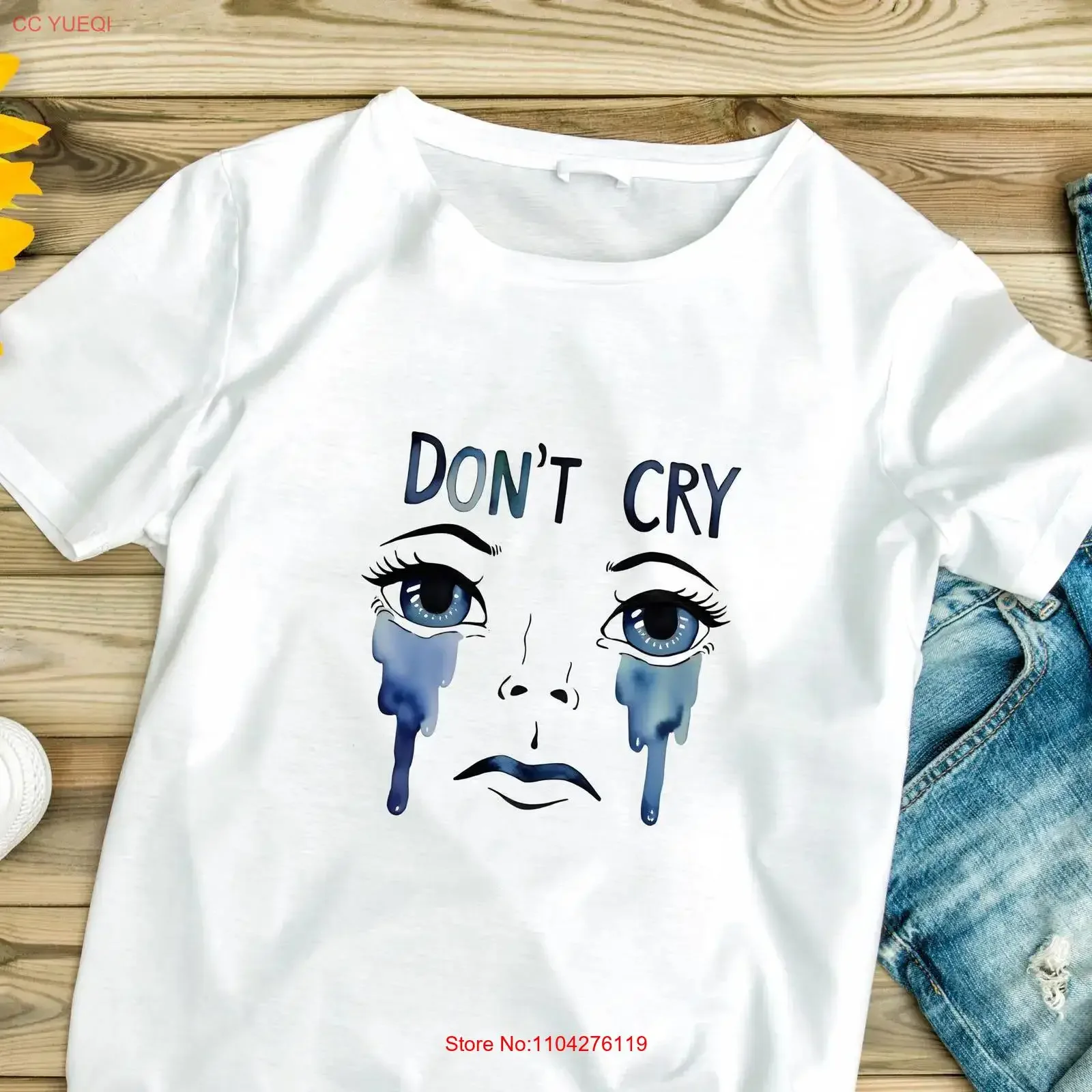 Cry Quote T Shirt Emotion Saying Blue Illustration Jersey Art Fashion Top vintage Washed Unisex designer clothes Breathable