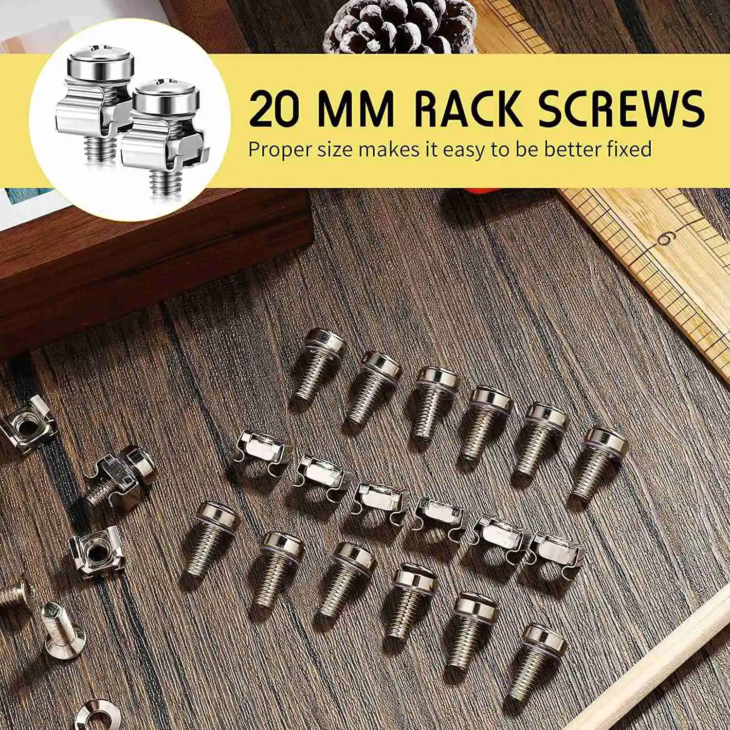 50 Sets M6 Rack Screws Set 20mm Screws and Cage Nuts Rack Mount Screws and Square Insert Nuts Server