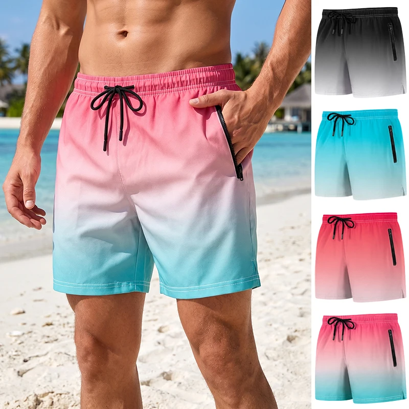 Herren-Strandshorts mit Netzfutter, Sommer, lässige Boardshorts mit Reißverschluss, Seitentaschen, Badehose, Bademode, Badeanzug, Strandmode