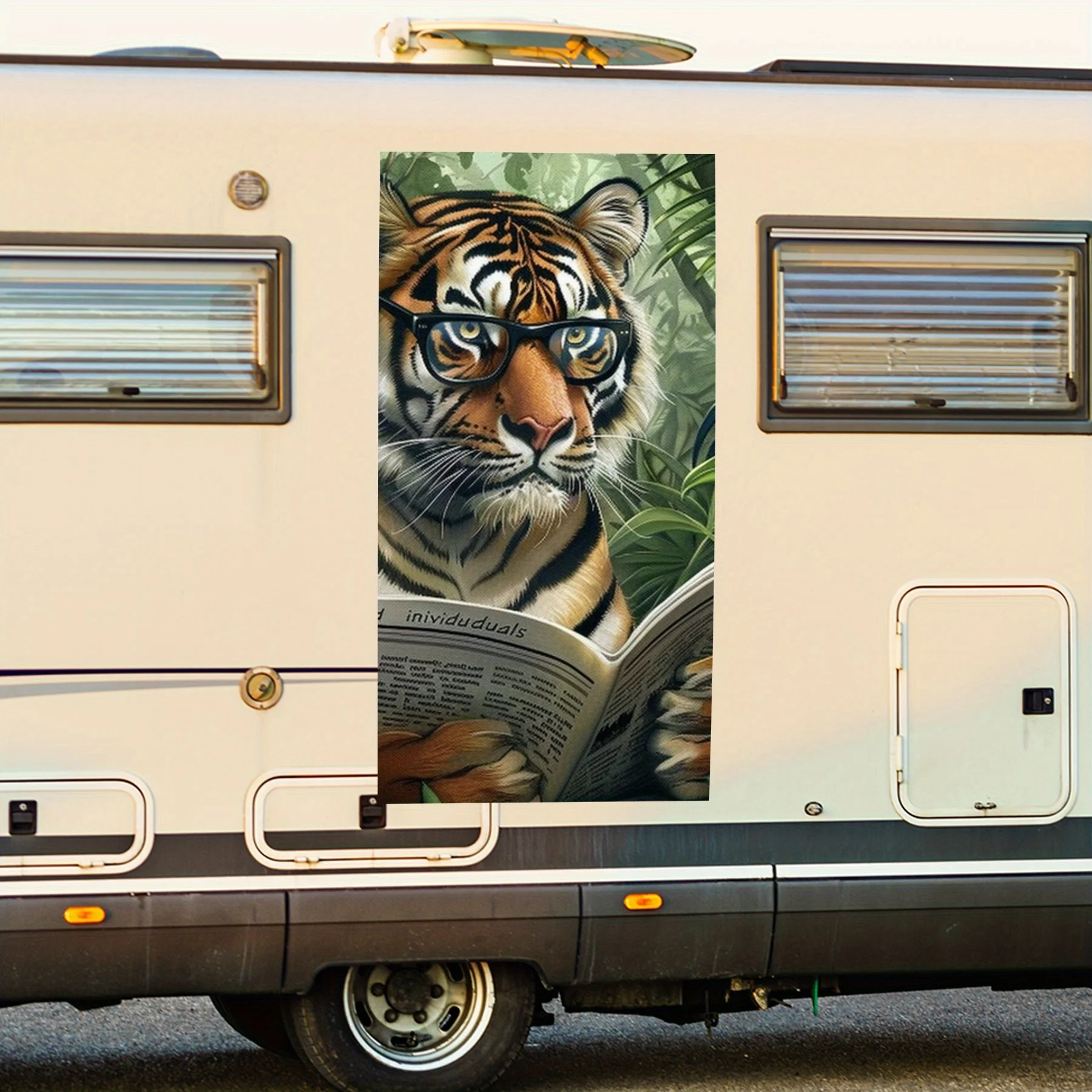 

Тигр читает новости дом на колесах наклейка на дверь автомобиля ПВХ самоводонепроницаемая палочка, яркие авто внешние аксессуары Декор защита подарок