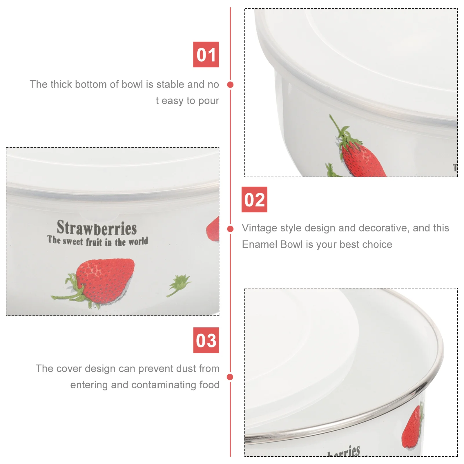 

5Pcs Enamel Food Bowl with Lid Retro Design Moisture-Preserving Fruit Storage Bowl for Home Restaurant Party Use