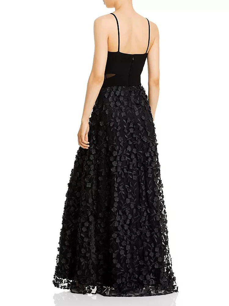 Robe de Rhnoire en dentelle avec appliques, bretelles spaghetti, longueur au sol en fibre, fente latérale A-ligne, tenue de soirée formelle, été 2023