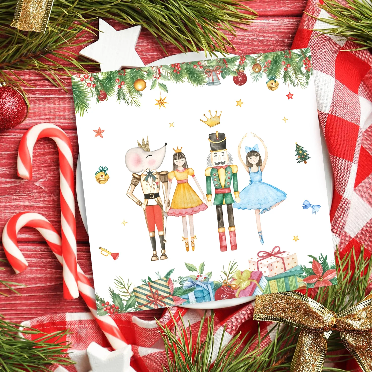 

100PC Princess And Soldier Christmas Party Disposable Paper Towels Nutcracker Napkins for Festive Decoration Christmas Party Sup