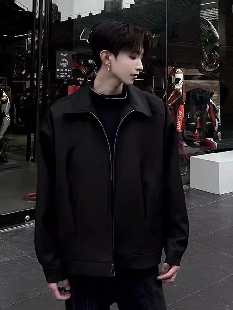 

Bla ort Collared Men's Suit Jaet Cleanfit Adstrative Sle Spring Autumn High Street Baseball Coat Zipper Closure