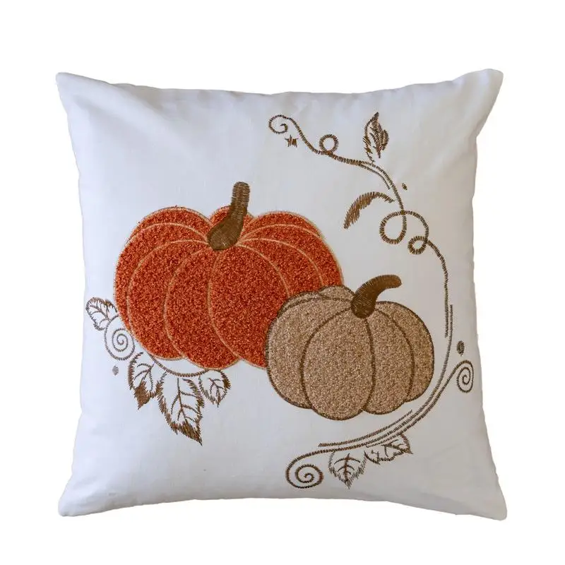 

Autumn Harvest Pumpkin Embroidered Cotton Throw Pillow - Cozy Accent Cushion for Fall Decor
