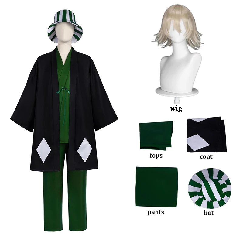

Urahara Kisuke Bleach Cosplay Costume Hat Wig Men Halloween Carnival Party Comic-con Role Playing Suits Outfits