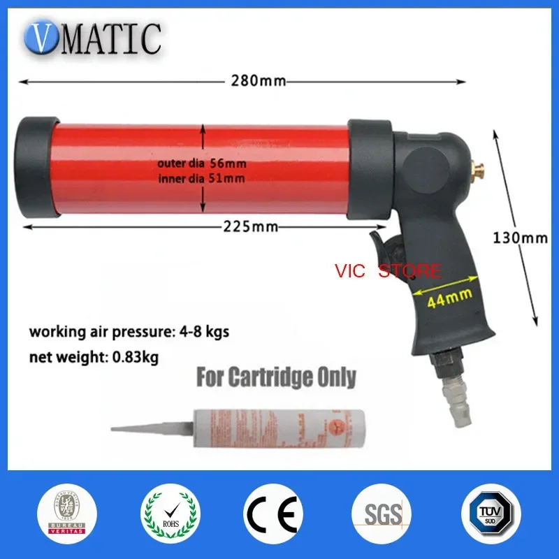 Free Shipping Pneumatic Caulking Glass Glue Caulking Gun 310ml/cc 1Pc + Plastic Cartridge 1Pc