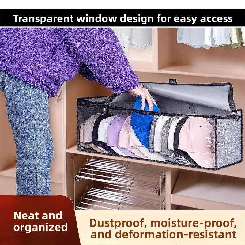 foldable-dustproof-bag-duckbill-cap-storage-case-portable-handheld-double-row-fold-large-capacity-transparent-new-model-trave